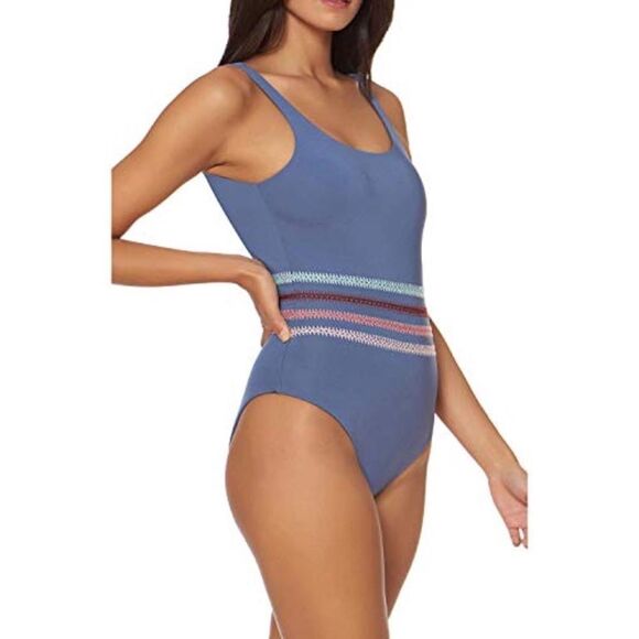 NWT Dolce Vita Crochet Trim Pigeon Blue/Purple 1 Pc Low Back Swimsuit Size L - Picture 5 of 11